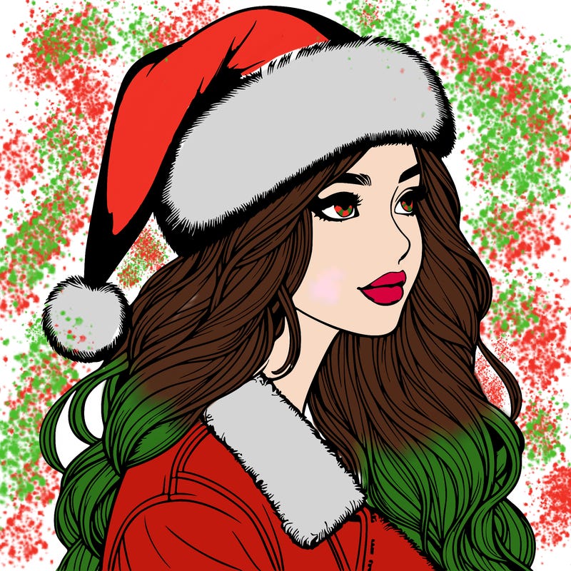 realistic girl in santa hat