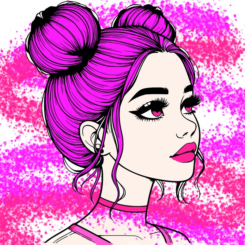 realistic girl with buns on the top of her head