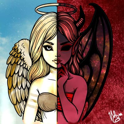 realistic angel half demon