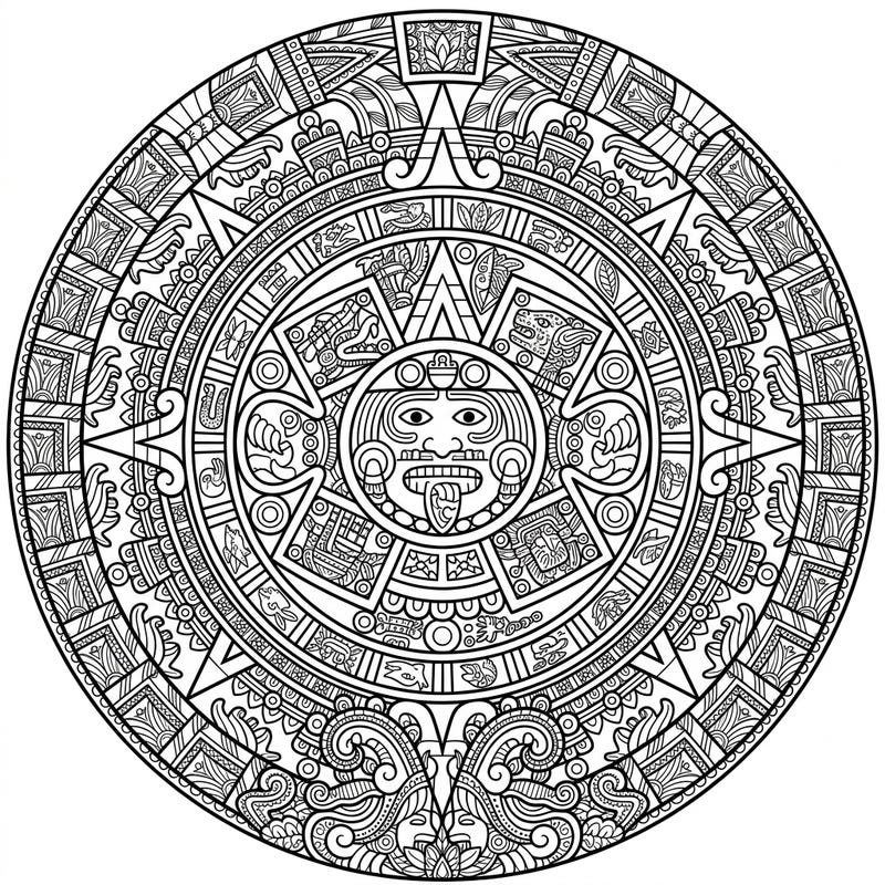 Dive into the ancient world with this stunning Aztec Sun Stone coloring page, reimagined with captivating Zentangle patterns. This intricate design offers a unique blend of historical art and meditative creativity, perfect for art enthusiasts.