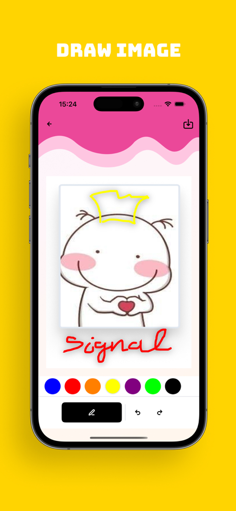 PixVesre: Art Studio Generator - Una captura de pantalla de la aplicación PixVerse que muestra la interfaz de dibujo con un boceto de personaje y herramientas de color