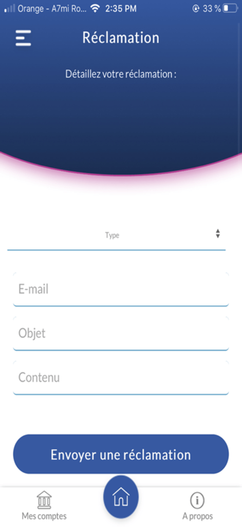 DigiCarte - Modulo di reclamo nell'app mobile DigiCarte per inviare richieste di assistenza clienti a STB Bank.