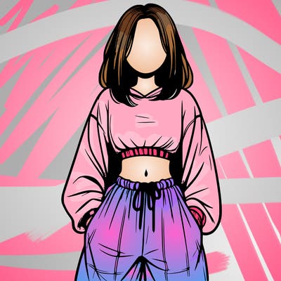 realistic girl faceless with baggy pants and a crop top