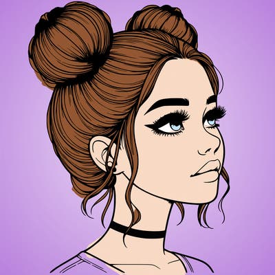 realistic girl with buns on the top of her head