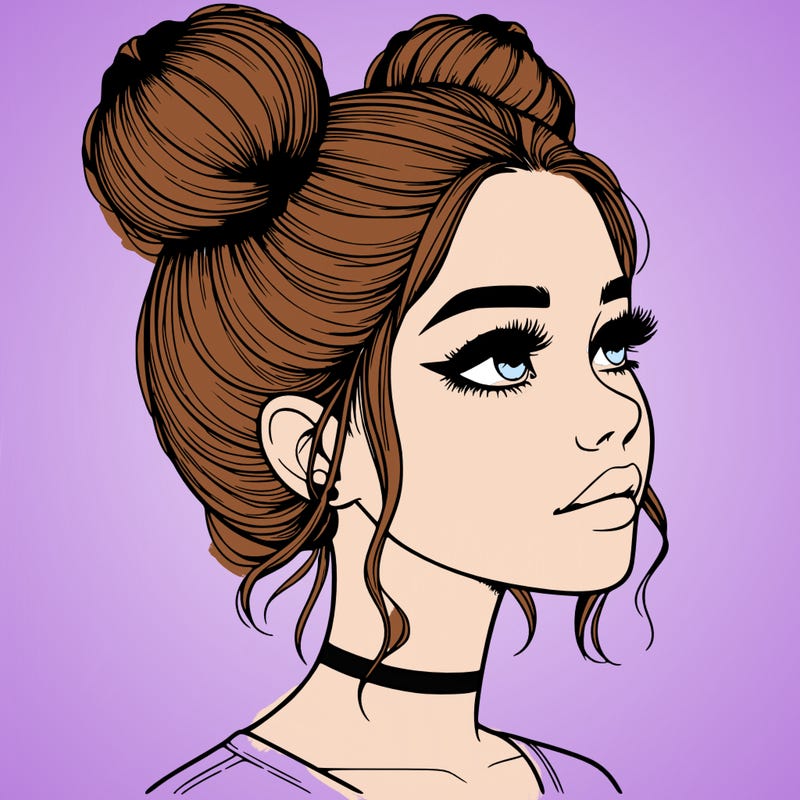 realistic girl with buns on the top of her head