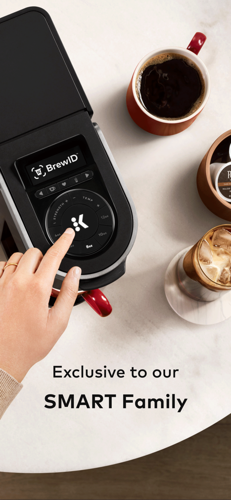Keurig - A hand interacting with the touch interface of a Keurig SMART brewer featuring BrewID technology.