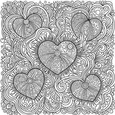 Explore the mesmerizing depths with this unique coloring page featuring intricately patterned heart urchins. Lose yourself in the swirling, psychedelic designs that promise a truly captivating artistic journey.