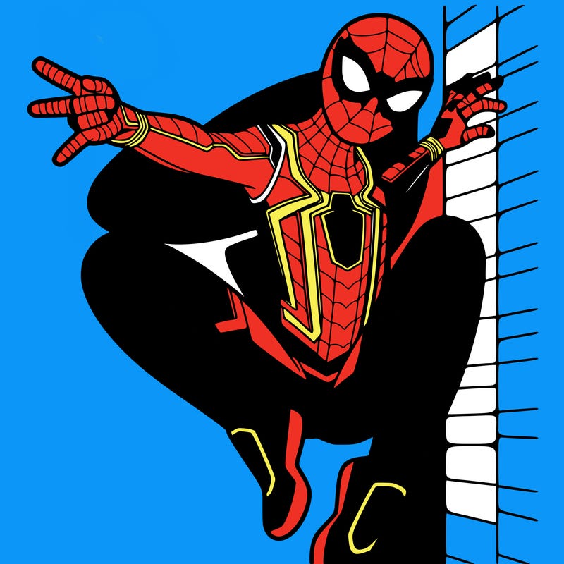 spideman clinging to a wall