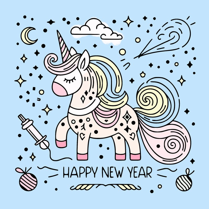happy new year illustration calligraphic style outline; thin lines; light colors