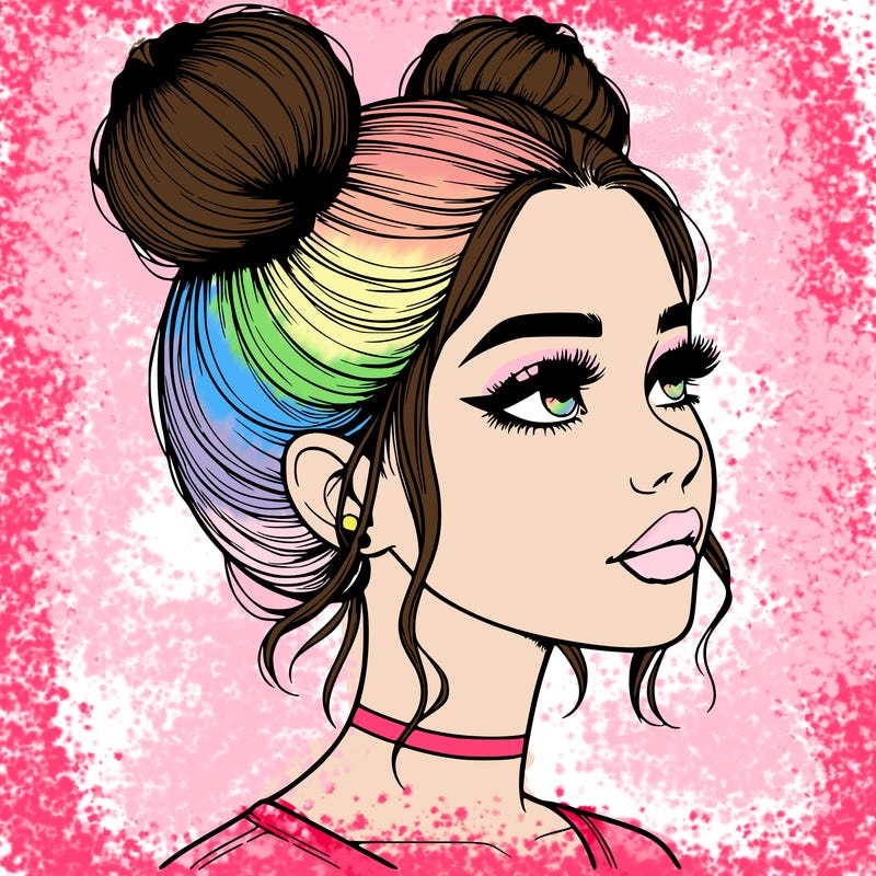 realistic girl with buns on the top of her head