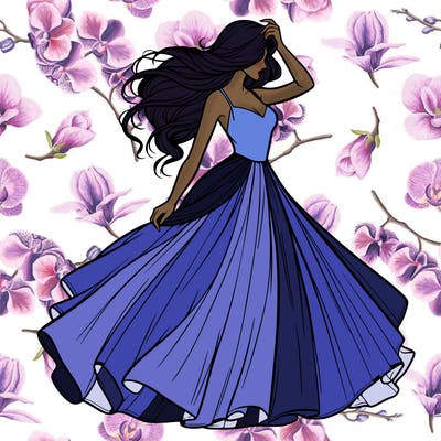 realistic woman with dress flowing in the wind