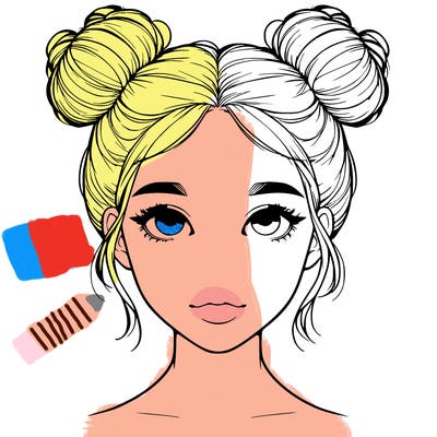 realistic girl with two buns on top of her head