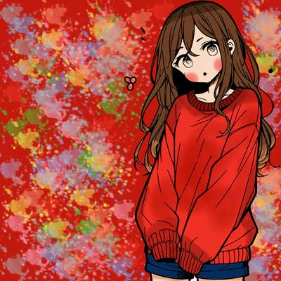 manga teen girl  in a sweater and baggy pants