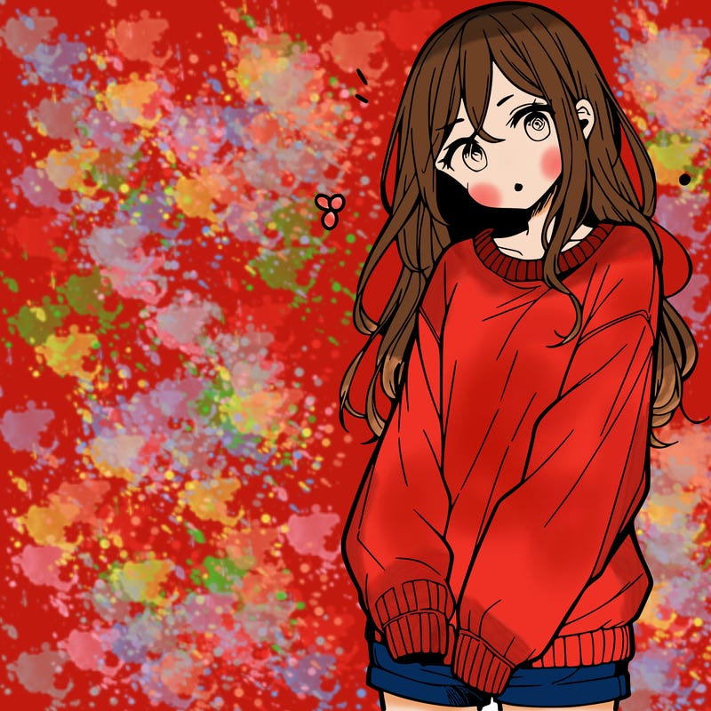 manga teen girl  in a sweater and baggy pants