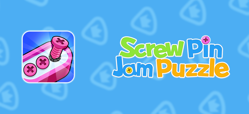 Screw Out:Screw Pin Jam Puzzle - Logo and title for Screw Pin Jam Puzzle mobile game on a blue background