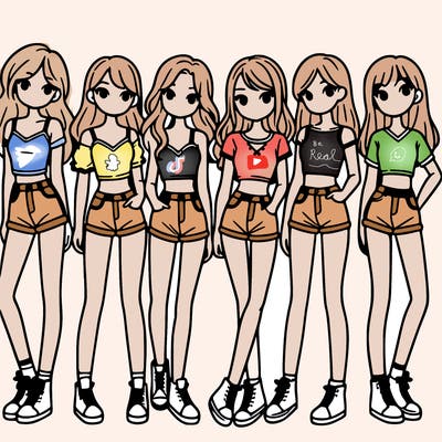 a group of girls wearing crop tops and shorts