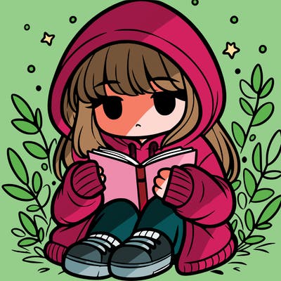 girl in oversized hoodie reading a book