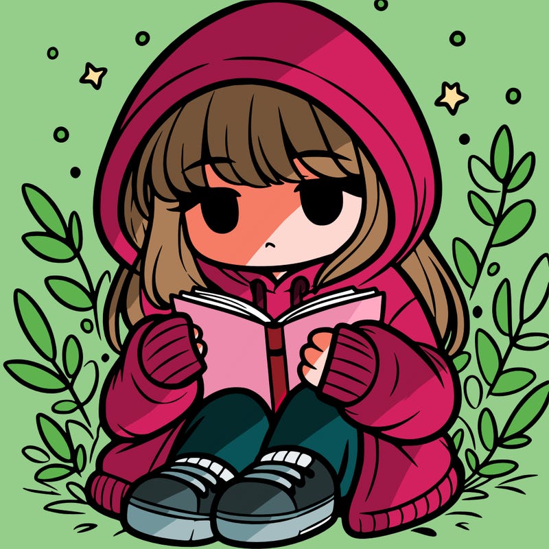 girl in oversized hoodie reading a book