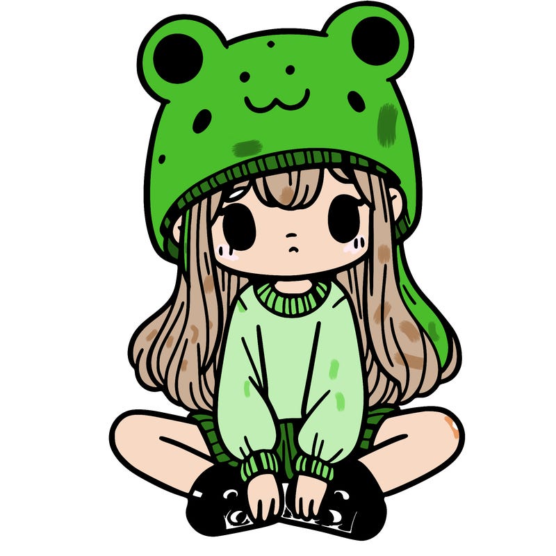 a girl wearing a frog hat and some frog socks