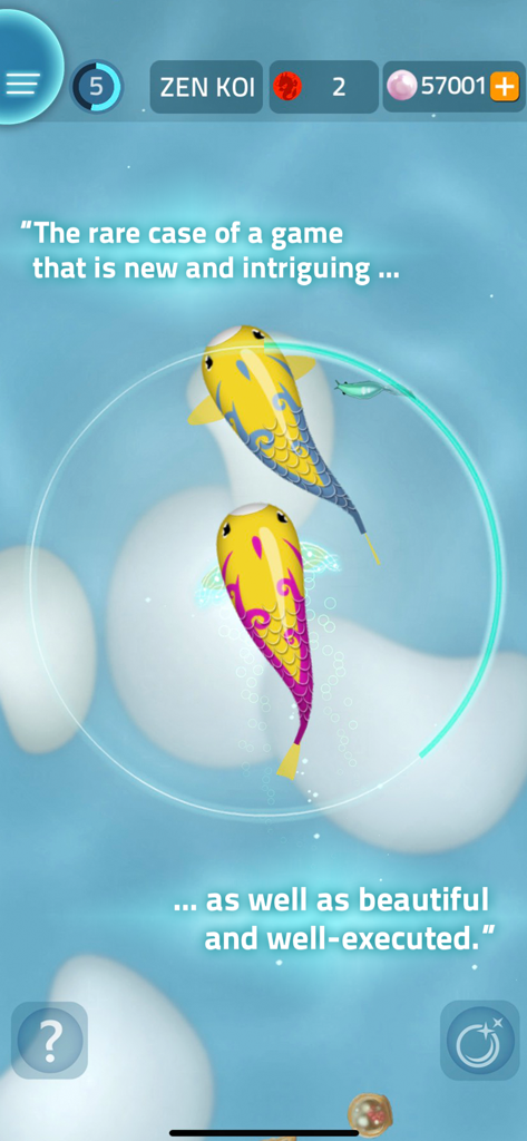 Zen Koi Classic - Two vibrant yellow koi fish with blue and purple patterns swimming in a tranquil blue pond