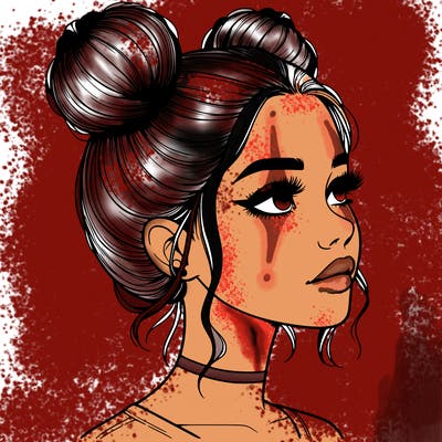 realistic girl with buns on the top of her head