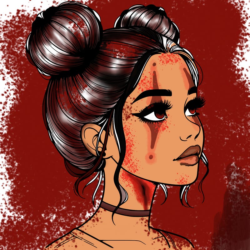 realistic girl with buns on the top of her head