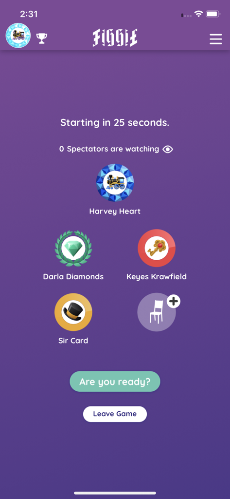 Figgie By Jane Street - Figgie game lobby screen showing active players and a countdown to start the round