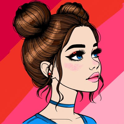 realistic girl with buns on the top of her head