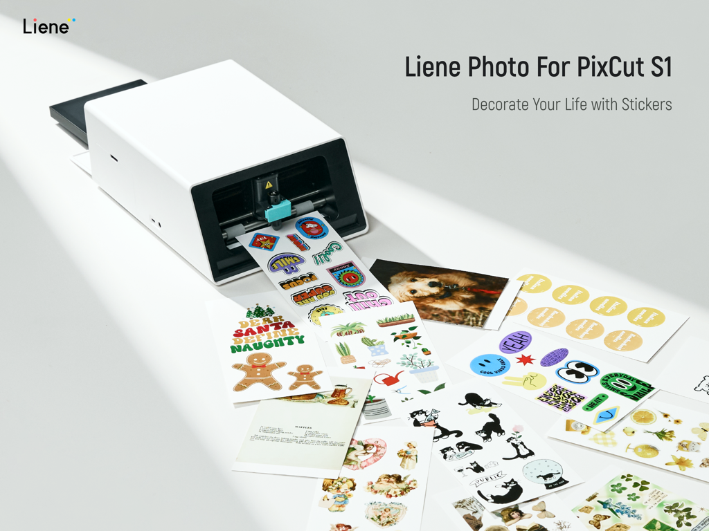 Liene Photo HD - Liene PixCut S1 machine printing a variety of colorful custom stickers