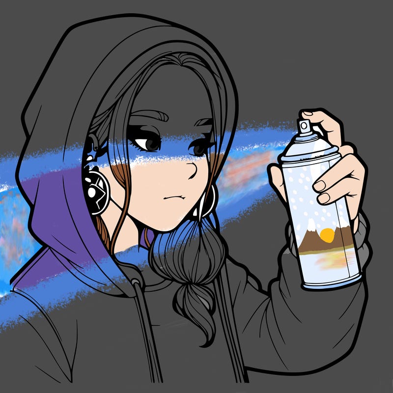 a realistic girl, spray painting