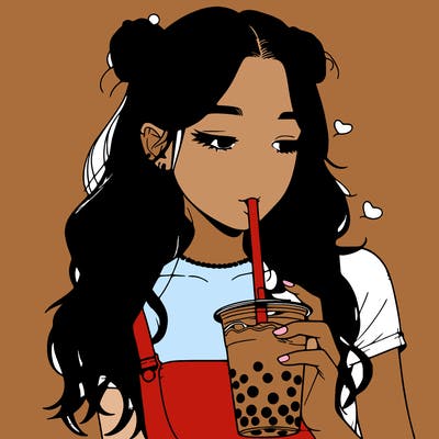 aesthetic realistic girl with boba