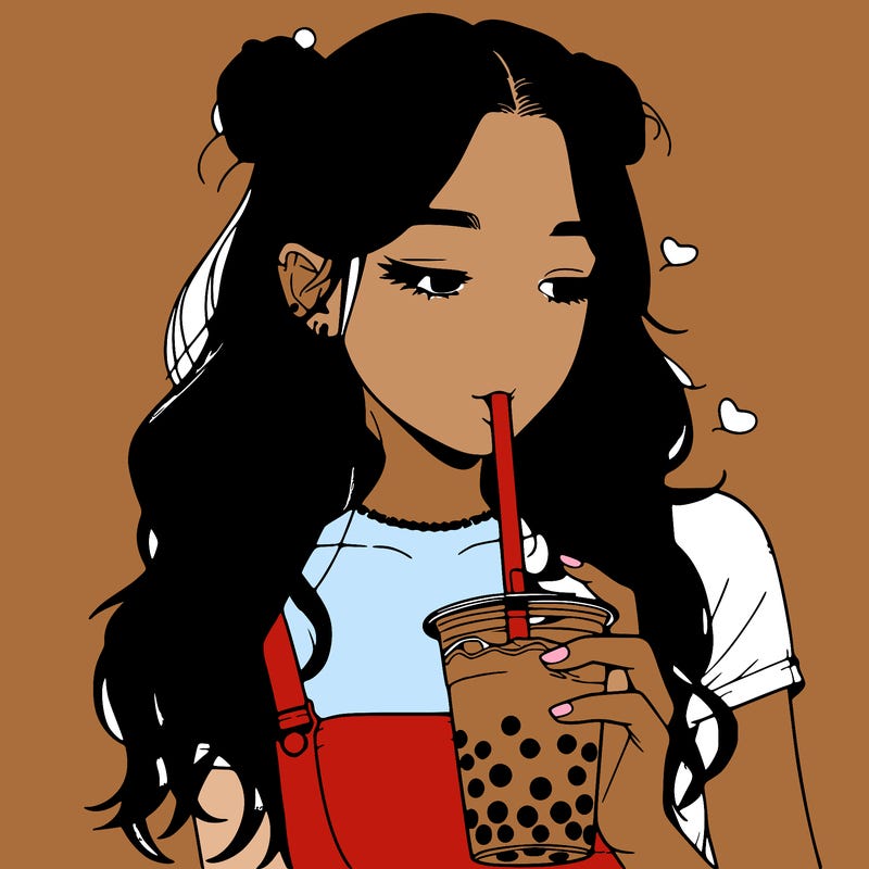 aesthetic realistic girl with boba