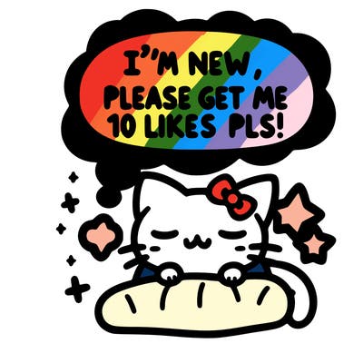 kitty taking a nap dream talking and saying "i'm new, please get me at least 10 likes pls!!"