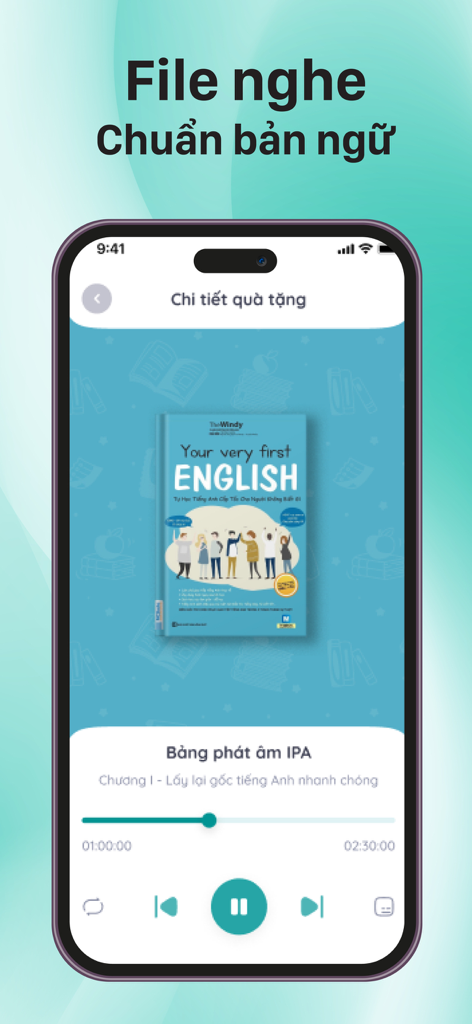 TKBooks - TKBooksアプリのオーディオプレーヤーインターフェース、学生向けのネイティブ標準英語リスニング教材を表示