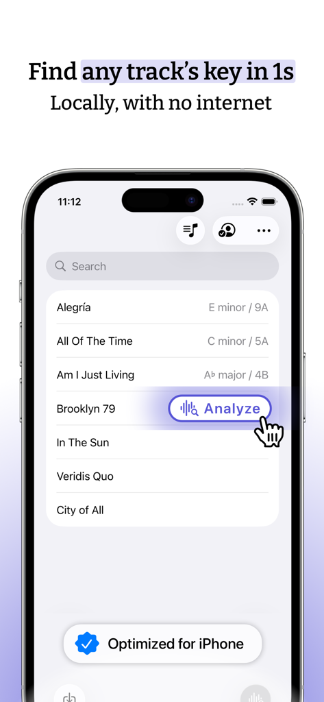 Key Finder - Interfaz de la aplicación Key Finder que muestra una lista de canciones con sus claves musicales y Camelot