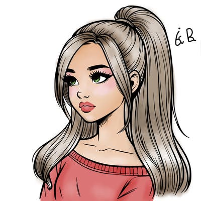 realistic girl with a high ponytail