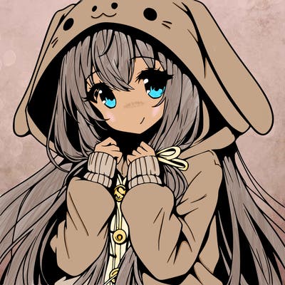 anime character girl with long hair cute bunny hoodie