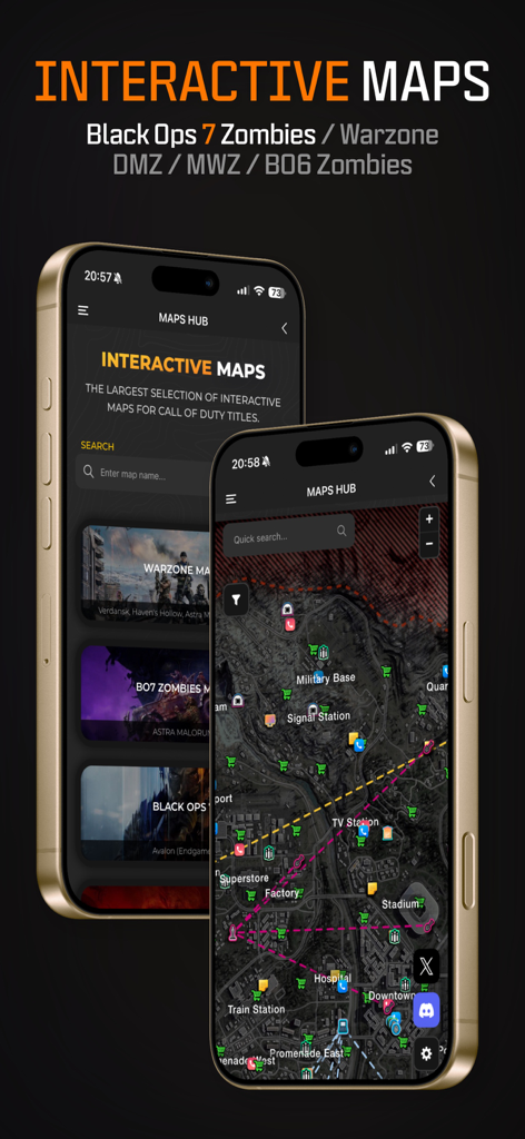 Interactive tactical maps for Warzone and Black Ops 7 Zombies in the WZHUB app