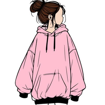 realistic girl with a oversized sweatshirt on and a bun
