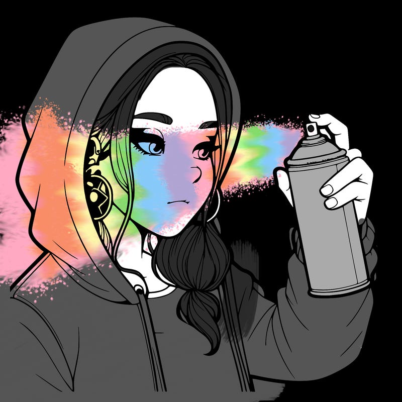 a realistic girl, spray painting