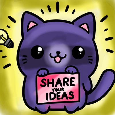 a cute cat saying share your ideas