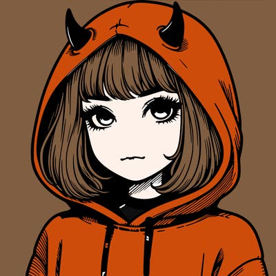 realistic girl with devil hoodie