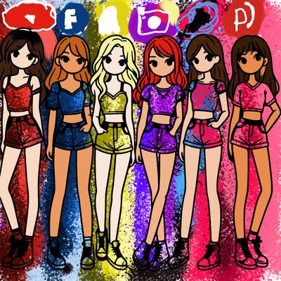 a group of girls wearing crop tops and shorts