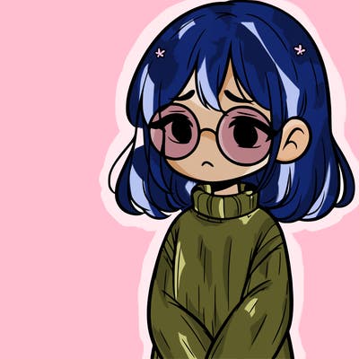 sad girl with glasses in a sweater