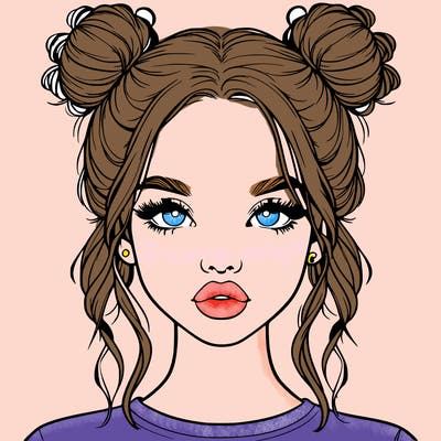 realistic girl with two buns in hair and lips