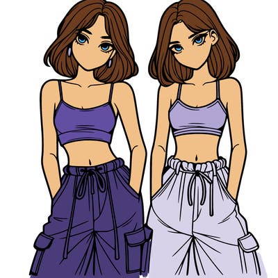 two girls with crop top with baggy pants