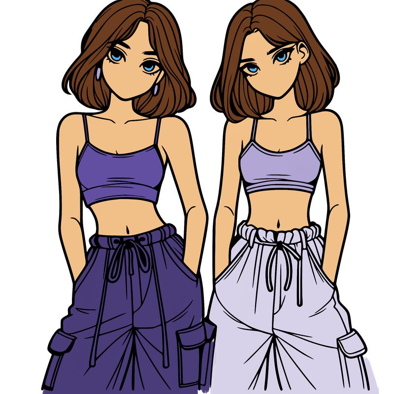 two girls with crop top with baggy pants