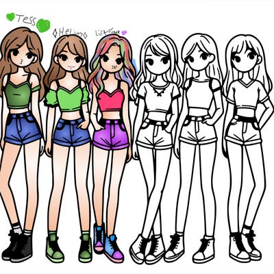 a group of girls wearing crop tops and shorts