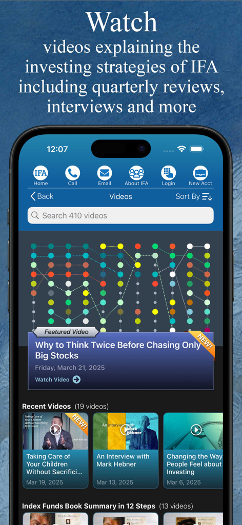 Index Fund Advisors - Index Fund Advisors app video library for educational investing content and strategy interviews