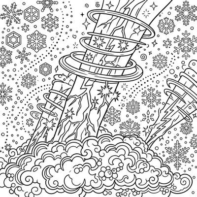 Embark on an epic coloring journey with this winter-themed page featuring spectacular blue jets. Perfect for kids, it combines the wonder of atmospheric phenomena with the cozy charm of a snowy day.